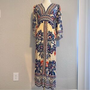 Angie Boho Floral Maxi Dress | Peasant Sleeve V-Neck Empire Waist | Size S